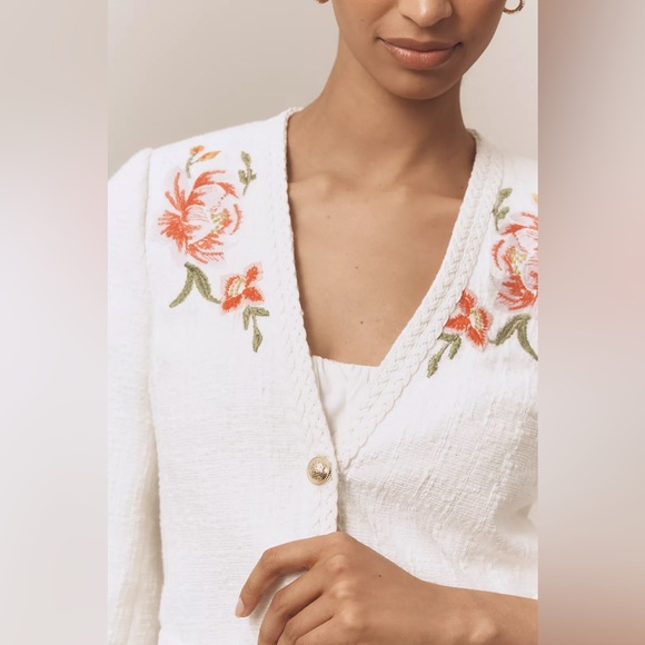 NWT 10 Derek Lam 10 Crosby x Anthropologie Bayle Embroidered Tweed Jacket Cream - Picture 4 of 15